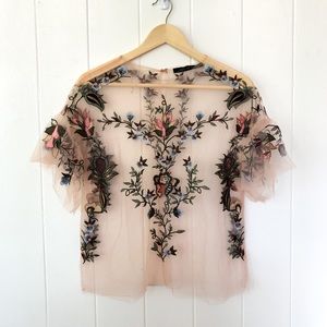 ZARA Sheer Embroidered Blouse